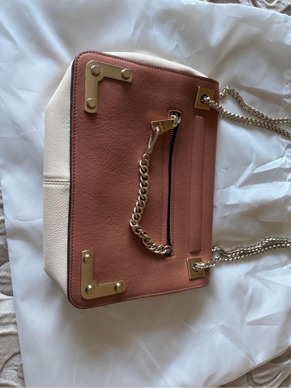 Furla Blush Pink & Cream Chain Shoulder Bag with Gold Hardware